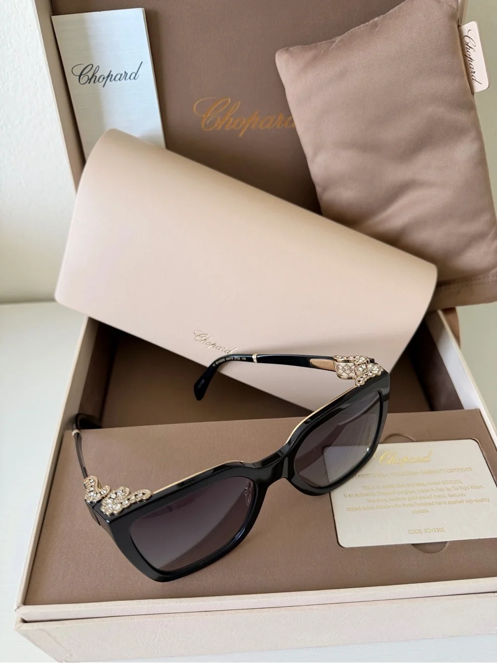 NEW Chopard Limited Edition SCH330S 0700 Sunglasses Gold Crystal Authentic